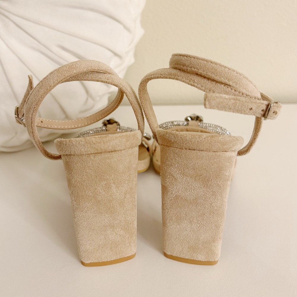 LULUS Lonally Light Nude Suede Rhinestone High Heel Sandals NWOB - Picture 7 of 10